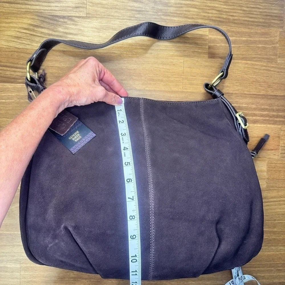 Chocolate Brown Genuine Suede Hobo Shoulder Bag Large Slouchy Purse NWT